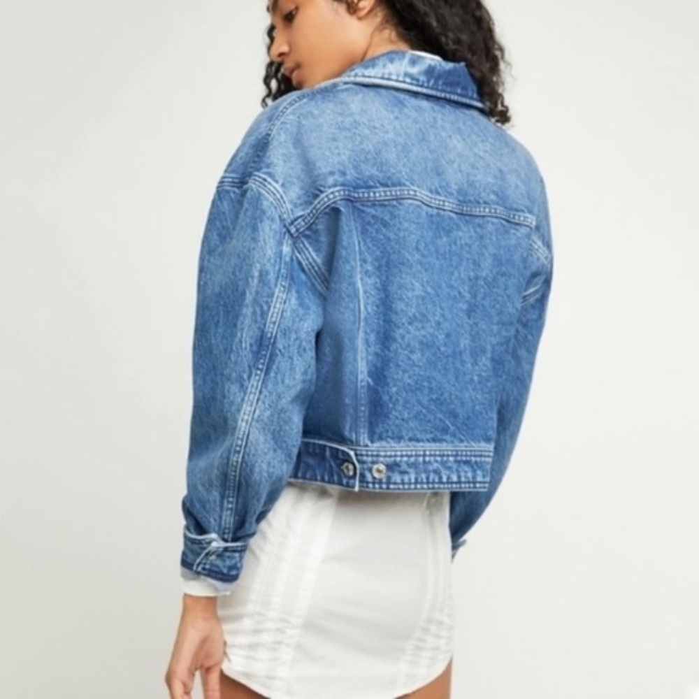 Free People Now Or Never Denim Crop Trucker Jacket - Picture 12 of 13